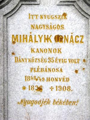 Mihályik Ignác sírköve